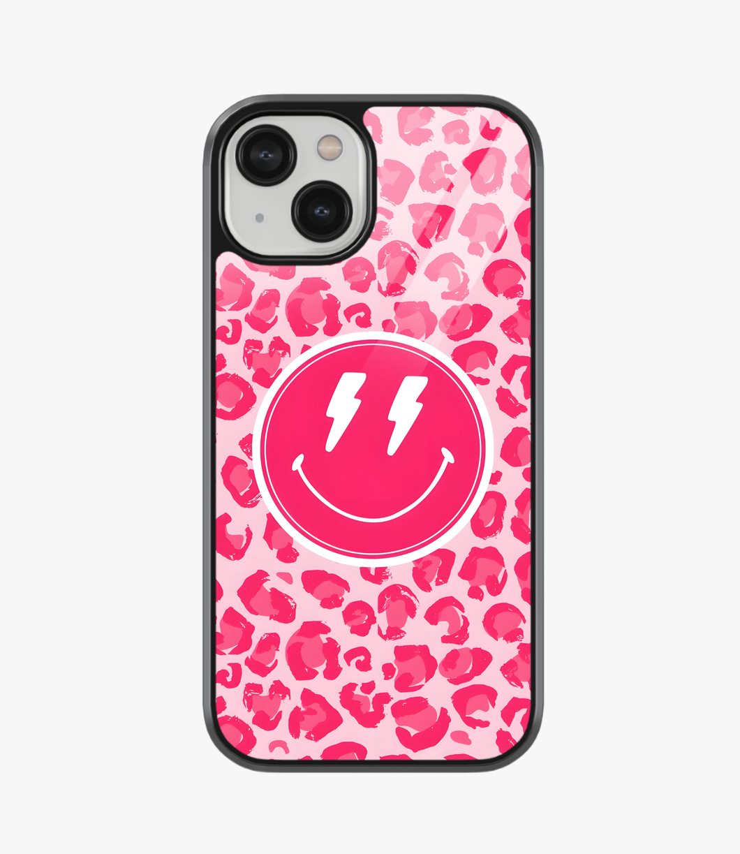 Pink Leopard Smiley Glass Phone Case