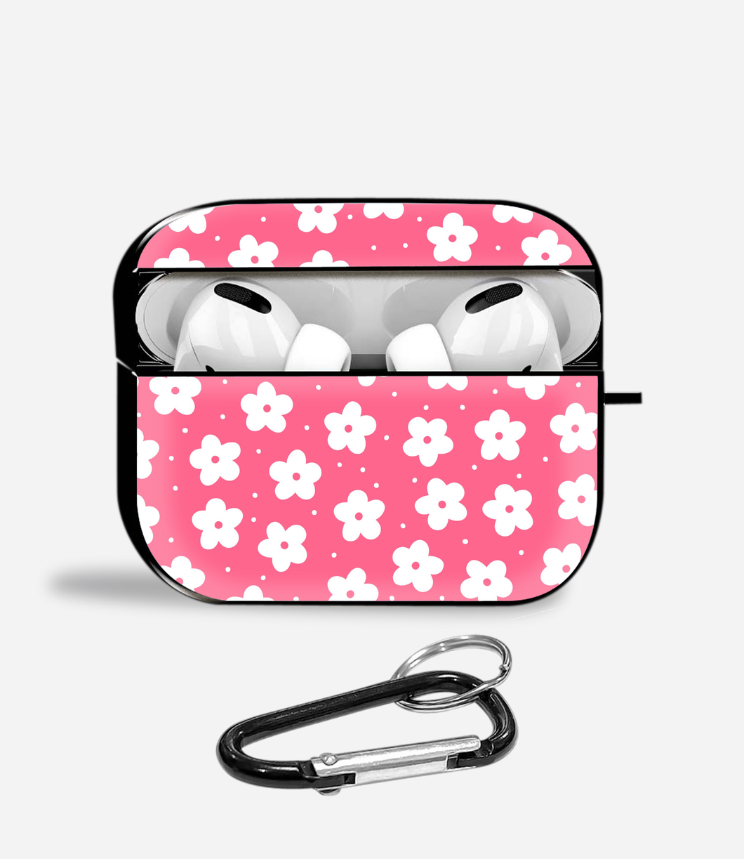 White/Pink Daisy Pattern Airpods Glass Case