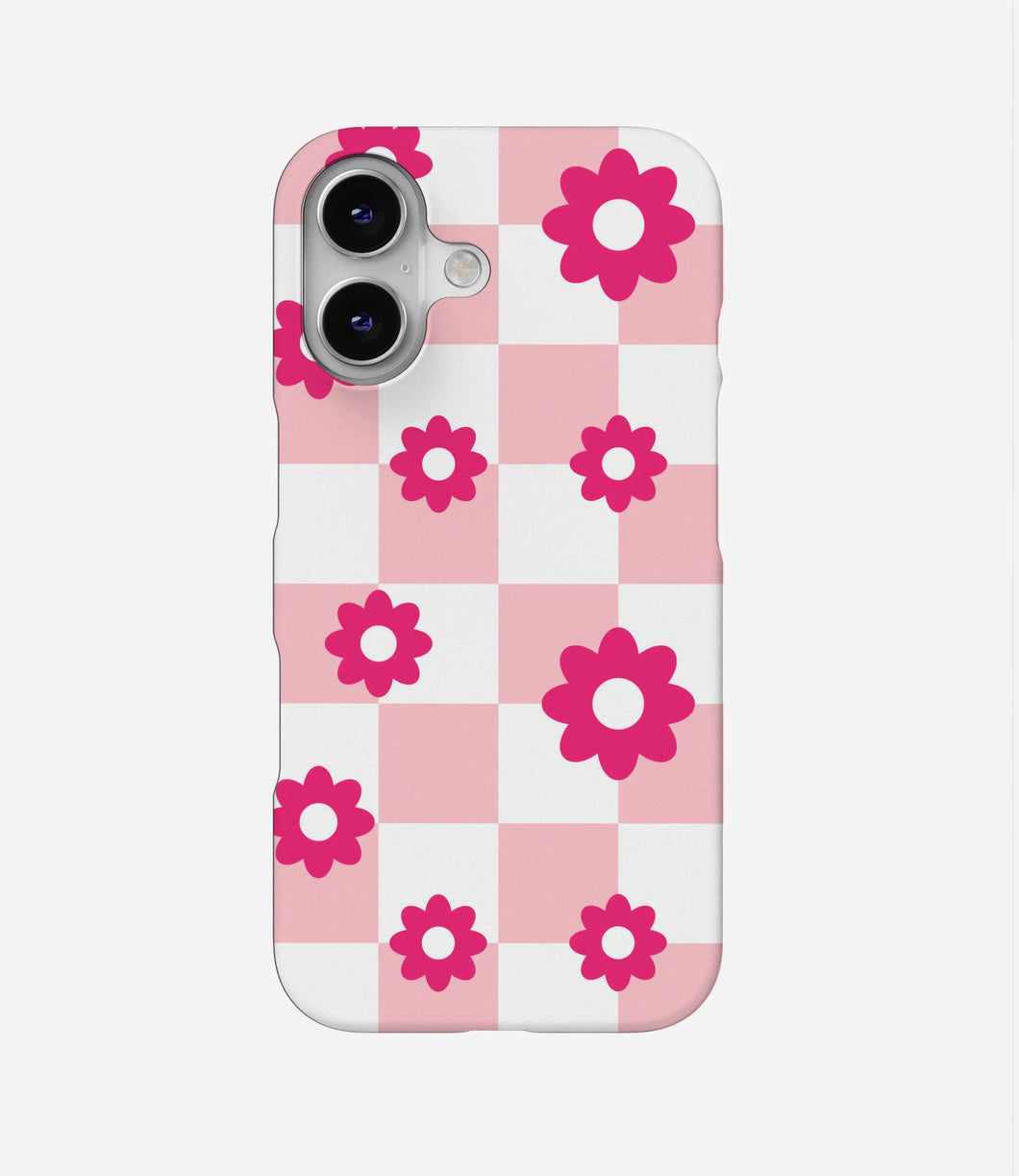 Pink Flowers Checkered Print Case