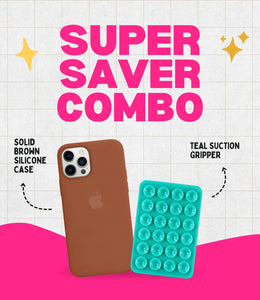 Solid Brown Silicone iPhone Case + Soft Suction Grip Combo