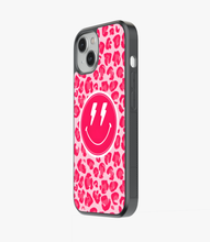 Load image into Gallery viewer, Pink Leopard Smiley Glass Phone Case
