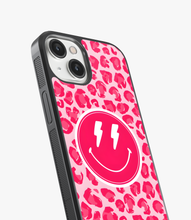 Load image into Gallery viewer, Pink Leopard Smiley Glass Phone Case
