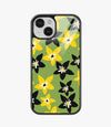 Yellow Black Texture Floral Glass Case