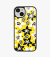 White Black on Yellow Floral Glass Case