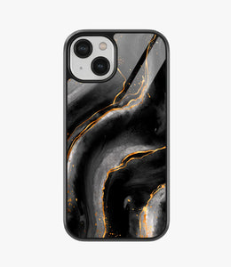 Black Gold Marble Glass Case for iPhone 15