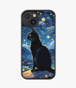 Starry Night With Cat Hybrid Phone Case