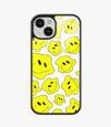 Yellow Dripping Smiley Glass Case for iPhone 15