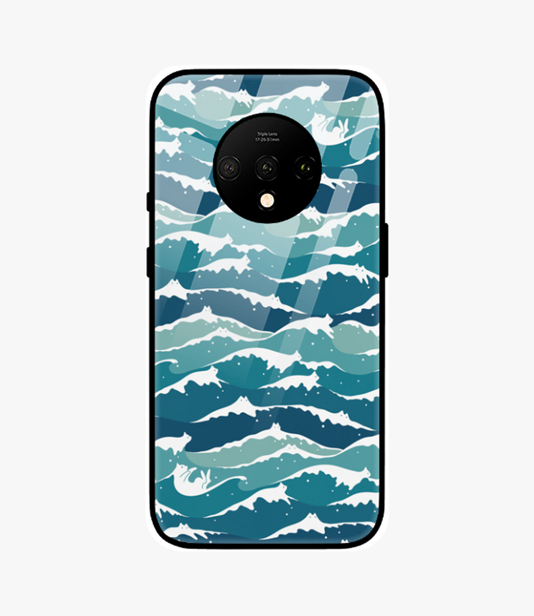 Cat Waves Pattern Glass Case for Oneplus 7T