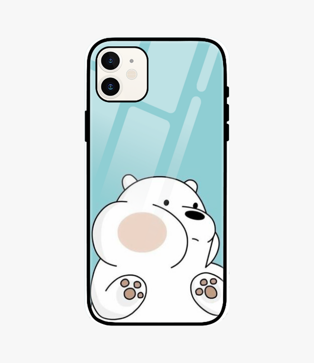 Cute White Bear Glass Case for iPhone 12